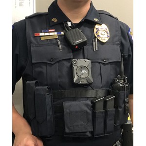 LAPD Blue Custom Load Bearing Vest with Molle on Bottom Half, Molle on Both Side Straps,  Zipper Down the Middle, POLICE Patch Sewn on Back, and Metal Eyelets for Badge and Name Tag - Purchase Order | BCE-CUSTOM-HALF-MOLLE-SANDOWNPD